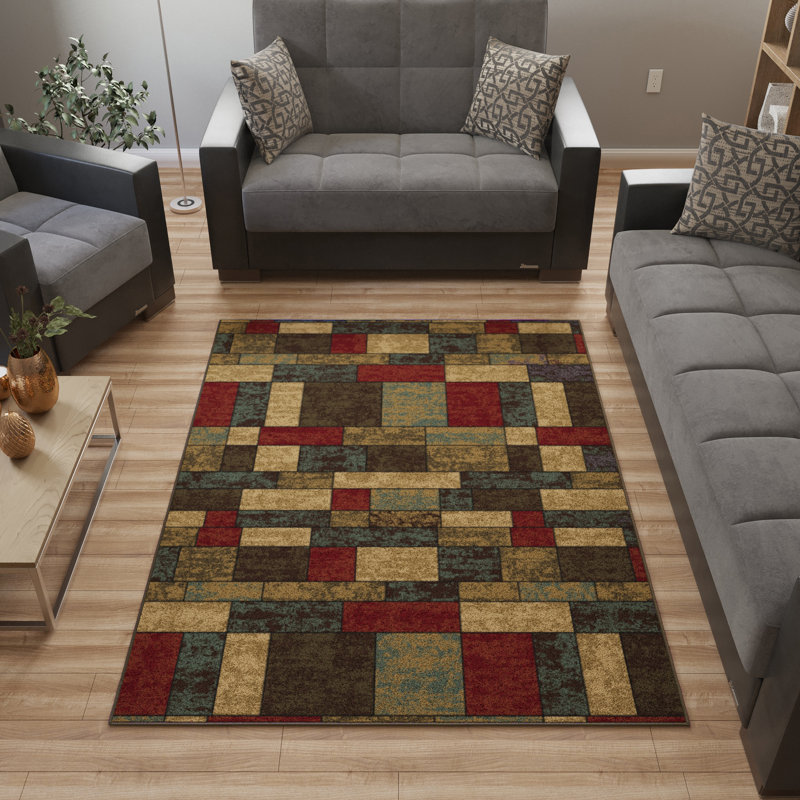 Ottohome Non-Slip Boxes Area Rug For Living Room, Hallway, Entryway Rug, Rectangle 5' x 6'6"