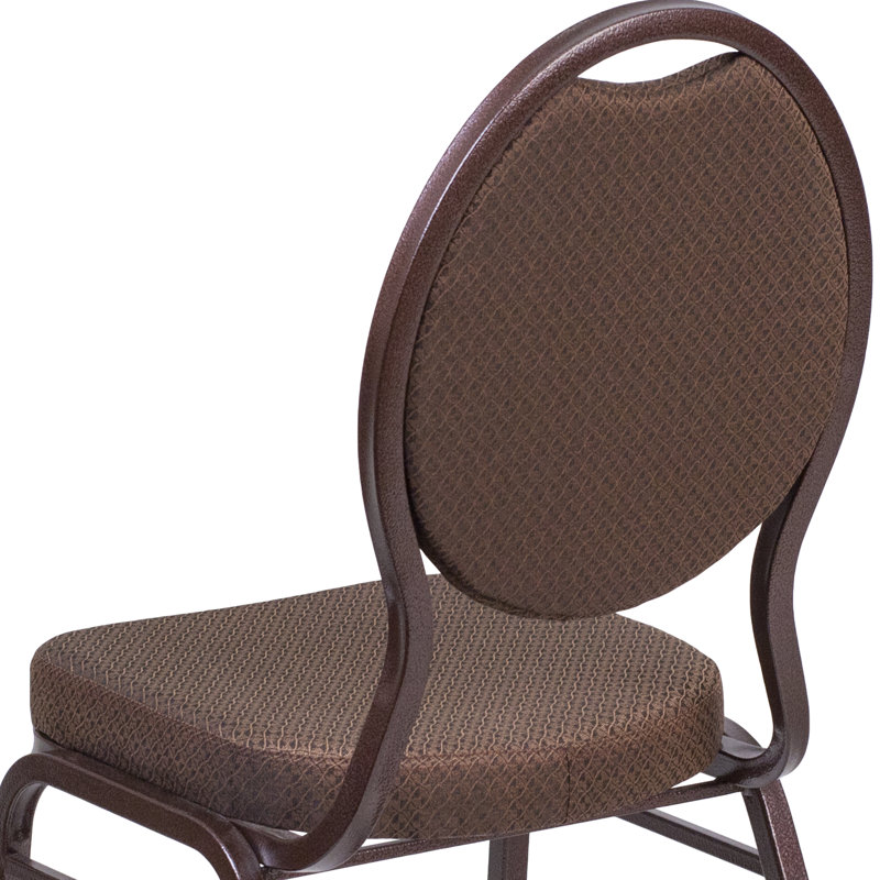 Brown Patterned Fabric Teardrop Back Stacking Banquet Chair with Copper Vein Frame