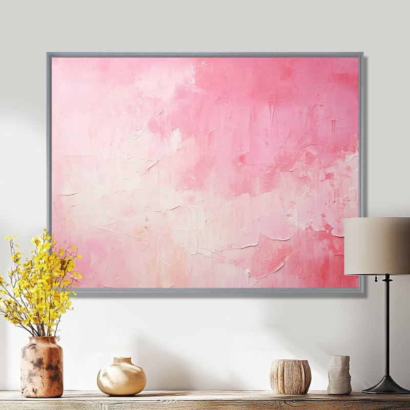 Or et rose, rivière abstraite minimale IV - Fuschia, art mural, H 12 po x l 20 po x P 1 po, Encadrement argenté