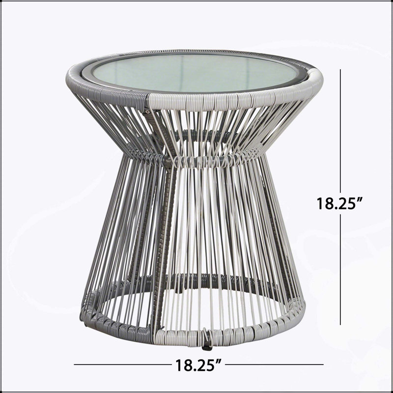 Milan Rattan Side Table with Tempered Glass Top and Steel Frame, Perfect for Modern Outdoor Spaces