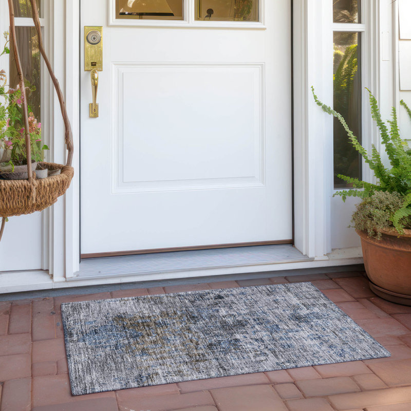 Machine Washable Indoor/Outdoor Cicel ACN1144 Blue Rug, Rectangle 1'8" x 2'6"
