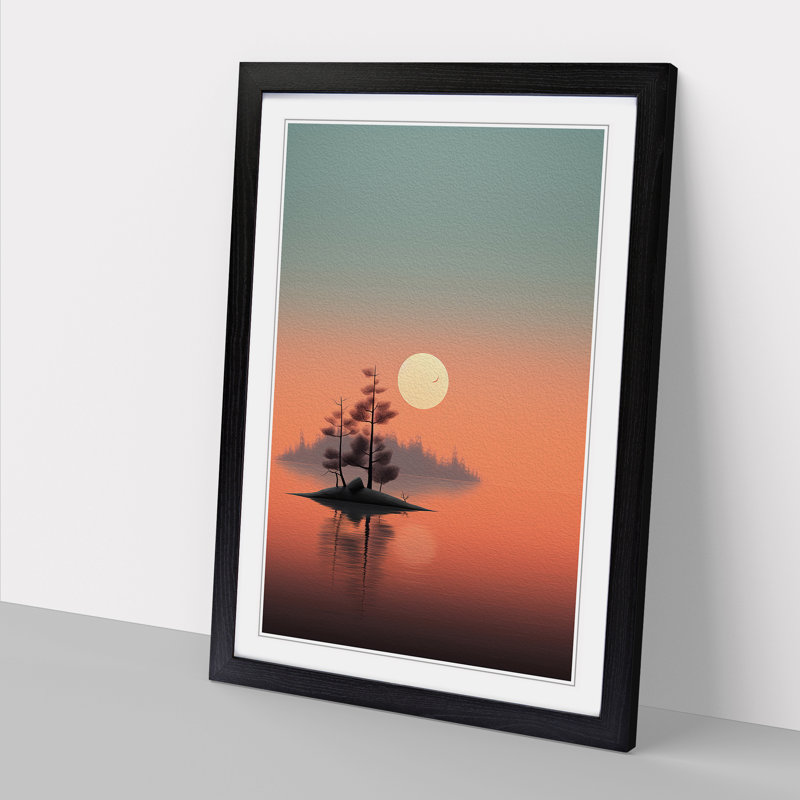 Lake Minimalism No.2 - Single Picture Frame Print on Wood, Black Framed, 46cm H x 34cm W
