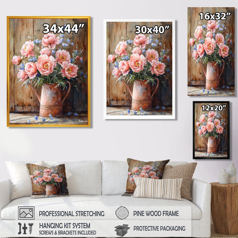 Country Bloom Peony Bouquet I - Pivoines, reproductions encadrées, Noir, Impression encadrée sans passe-partout