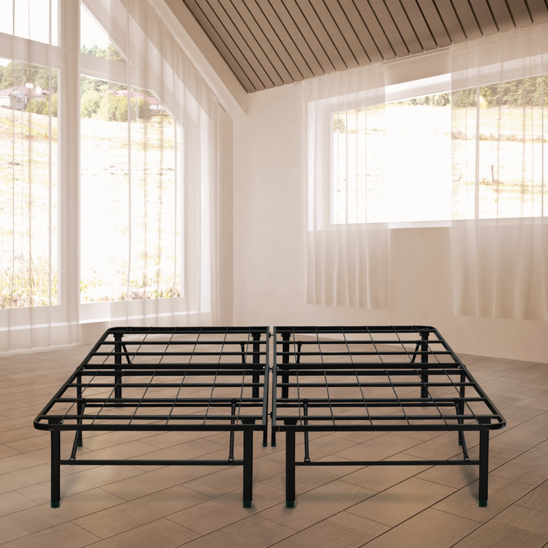King Black Metal Platform Bed Frame with Storage