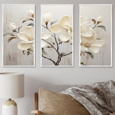 «Magnolias beige et vert», ensemble d'art mural sur toile Magnolias