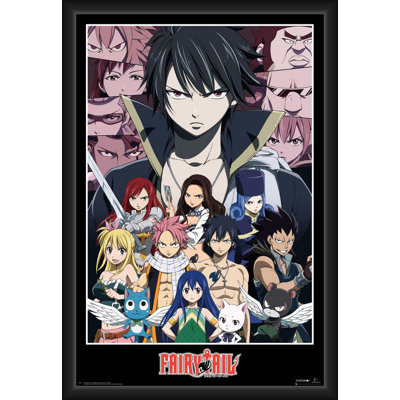 BUY ART FOR LESS Officially Licensed Fairy Tail - Cast - Framed Art Poster - 24 x 36 Inch - Sturdy Engineered Wood Frame with Plexi Glass - Ready to Hang