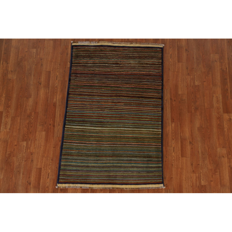 Tapis brun en laine noué à la main de conception unique 3 pi 1 po x 4 pi 9 po New Age