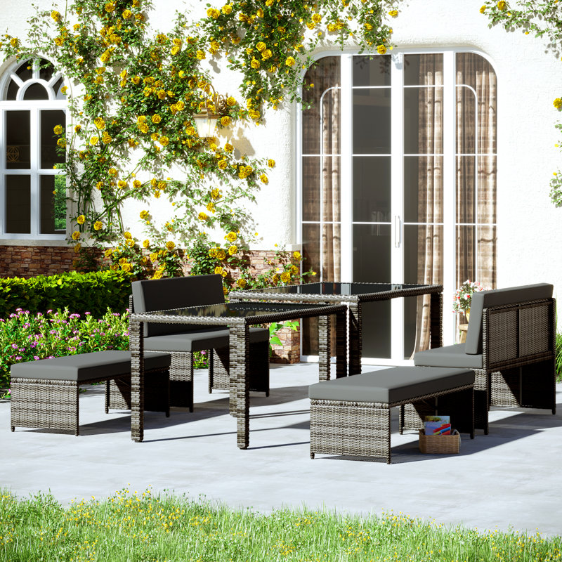 Estebon 8 - Person Patio Dining Set Rectangular Table with Cushions Included