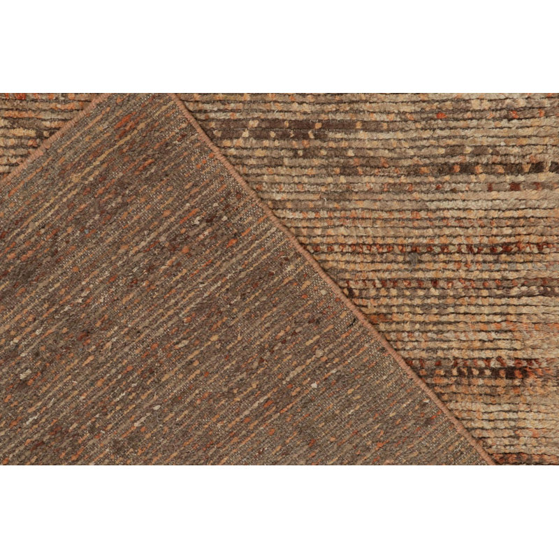 Rug & KilimS Modern Textural Rug In Beige-Brown And Orange Striae Patterns