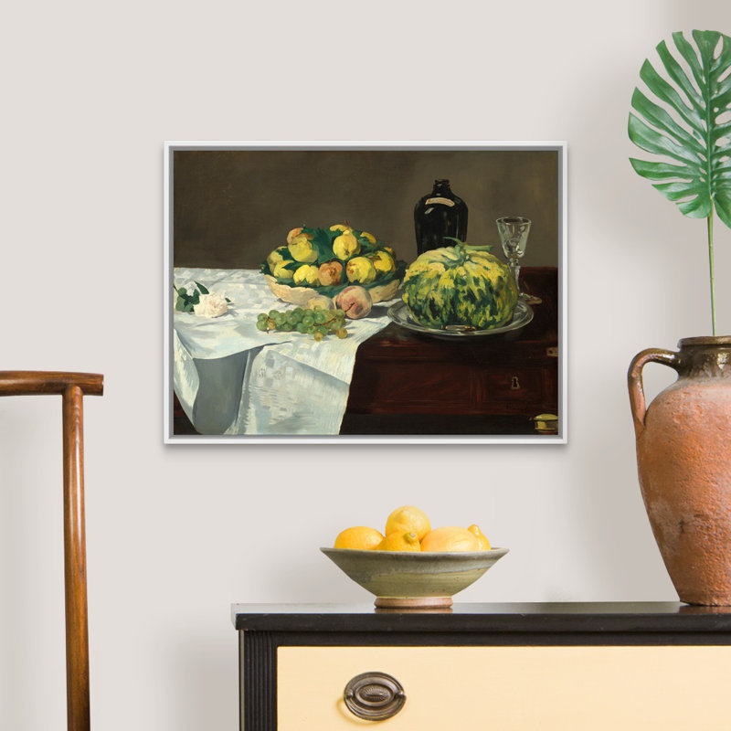 «Still Life with Melon and Peaches» par Edward Manet - reproduction d'art sur toile, H 20 po x l 26 po x P 1,75 po