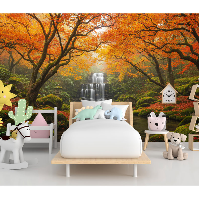 Papier peint mural d'automne - cascade élégante, art mural arbre peint à la main, décoration murale inspirée de la nature pour spa de chambre à coucher 753RS (Peel-N-Stick) RS753