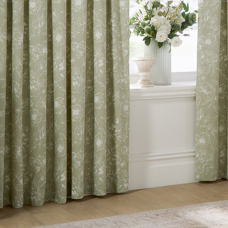 Bella Pencil Pleat Curtain Panel Pair, Green, 168cm Width x 229cm Drop
