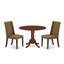 L'ensemble de salle à manger 3 pièces comprend une table de salle à manger ronde avec Dropleaf et 2 chaises Parson rembourrées en tissu brun, acajou-109975832-106914687-106914682