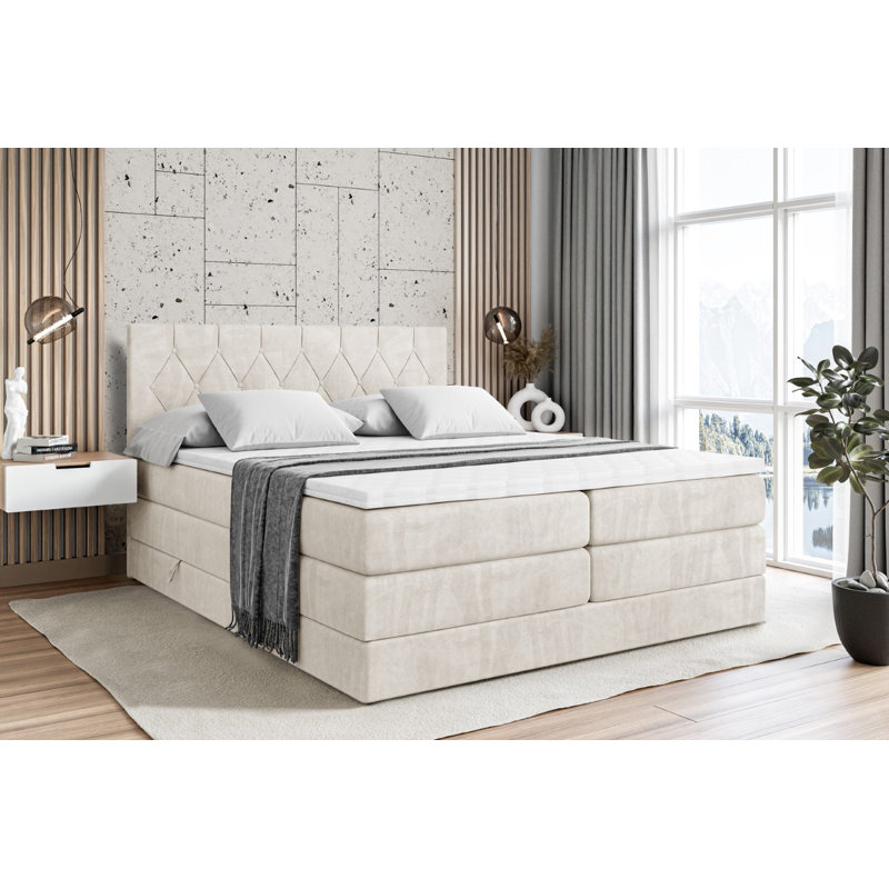 Brixon Pocket Spring Mattress Divan Bed Set, 200 x 200 cm, Beige cream