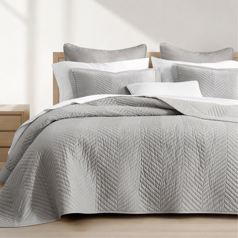 Ensemble de courtepointe en coton 3 pièces pour très grand lit gris clair