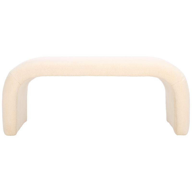 Andee Velvet Upholstered Bench, Cream Faux Shearling