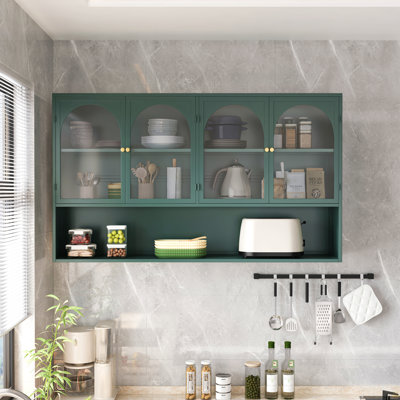 Armoire de rangement murale en verre 47,25 po à quatre portes, fixation murale