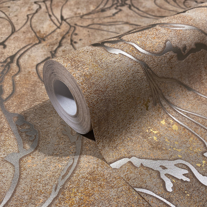 Kavalier Graphic Swirls 10.05M X 53Cm Metallic Elements Wallpaper Roll, Bronze