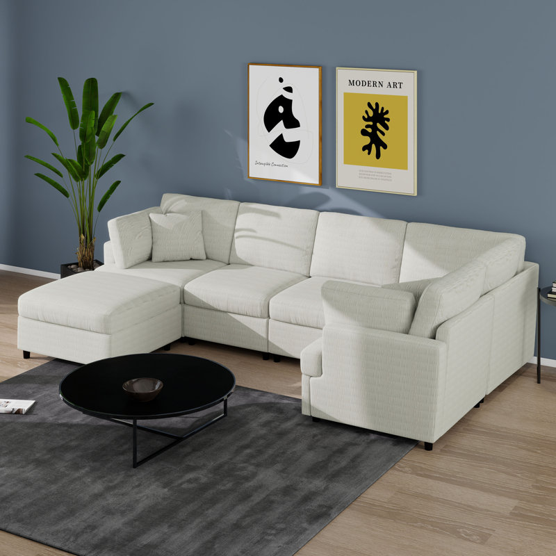 Canapé modulaire de 127 po, canapé en U avec repose-pieds mobile, canapé en chenille avec siège profond, canapé convertible 6 places