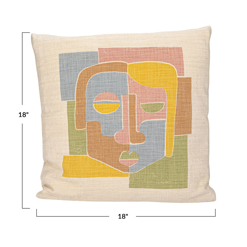 Colorful Abstract Face Graphic Cotton Throw Pillow