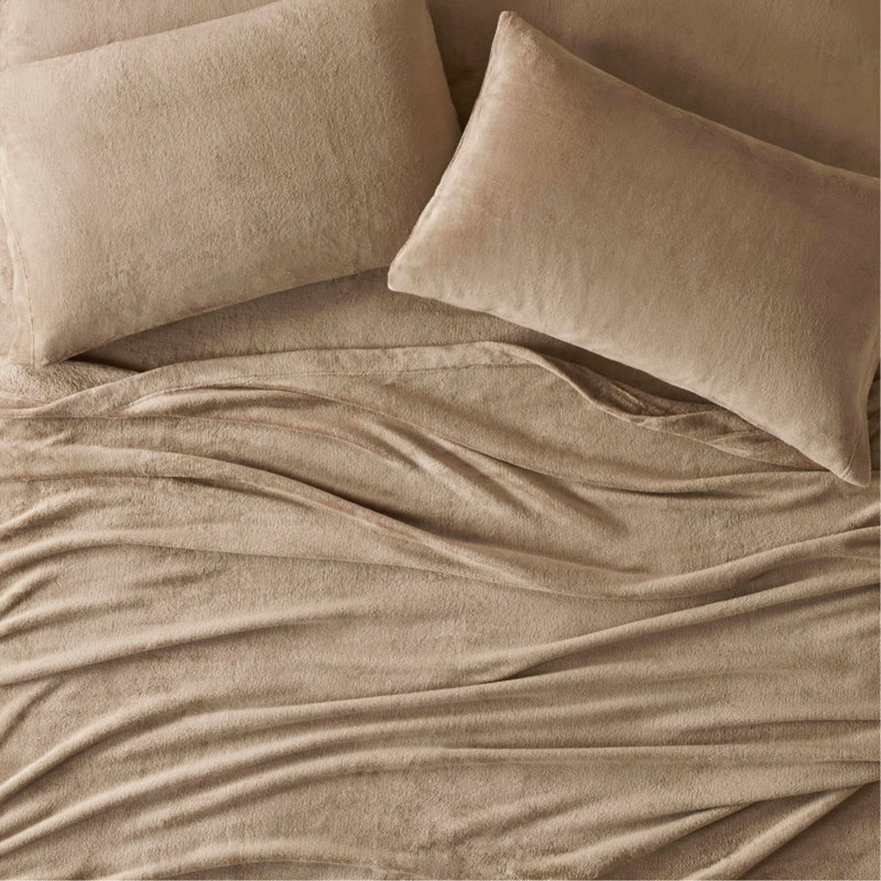4 PCS Micro Plush Sheet Set Taupe, Full Duvet Cover + 3 Additional Pieces