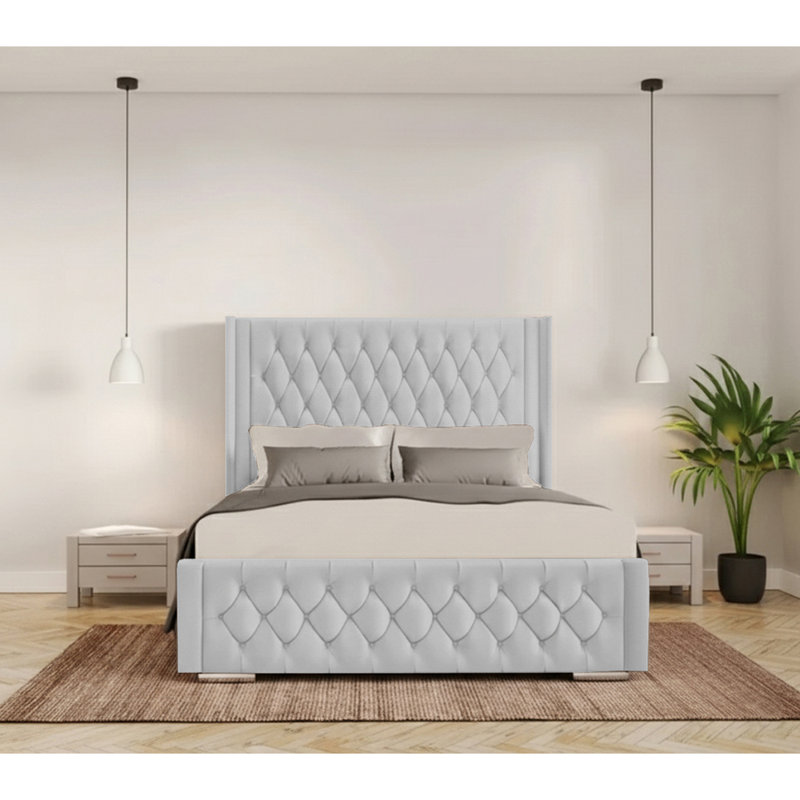Athlene Upholstered Bed Frame, Small Double (4'), Light Silver