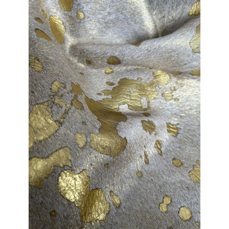 Bright Gold Metallic Acid Washed Cowhide Rug