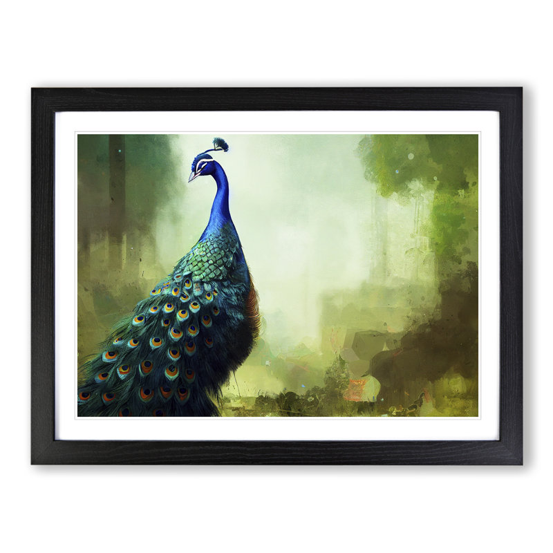 XH1022-6848X Peacock - Picture Frame Print, Black, 46cm H x 64cm W