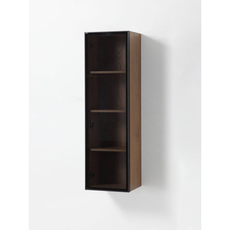 Luce 13" Wall-Mounted Side Cabinet, Pecan Oak/Matte Black