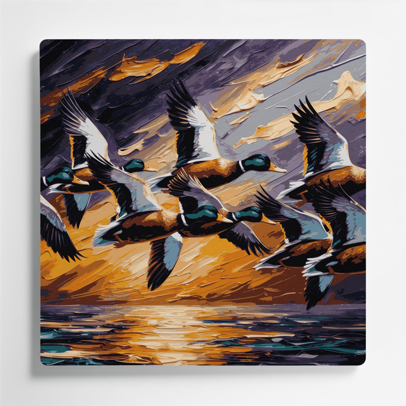 Oiseau colvert, art mural mauve en métal, H 192 po x l 192 po x P 0,05 po