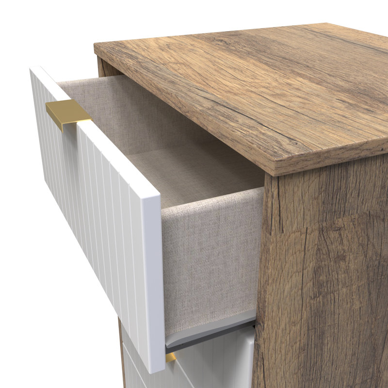 Fully Assembled Alcibades 5 - Drawer Chest of Drawers, White Matt/Vintage Oak