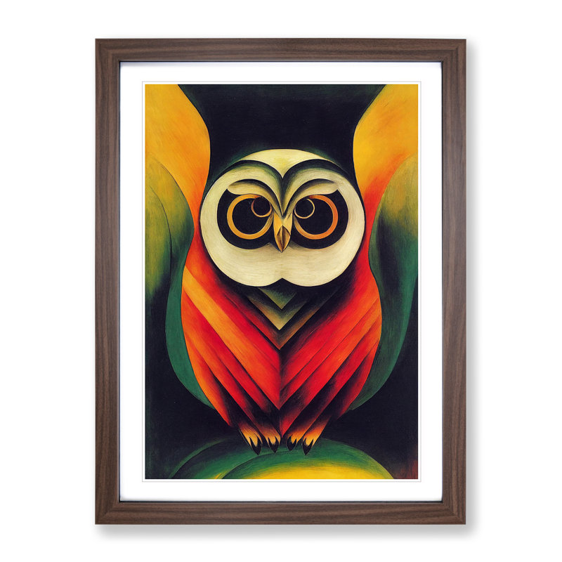 XV1022-373X Abstract Owl Painting - Print, Walnut Framed, Walnut, 64cm H x 46cm W x 2cm D