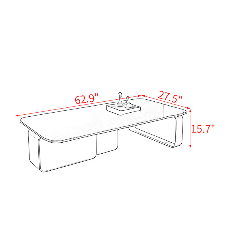 Table de bout en pierre frittée de style italien, H 15,7 po x L 62,9 po x l 27,5 po, Brun / blanc / or