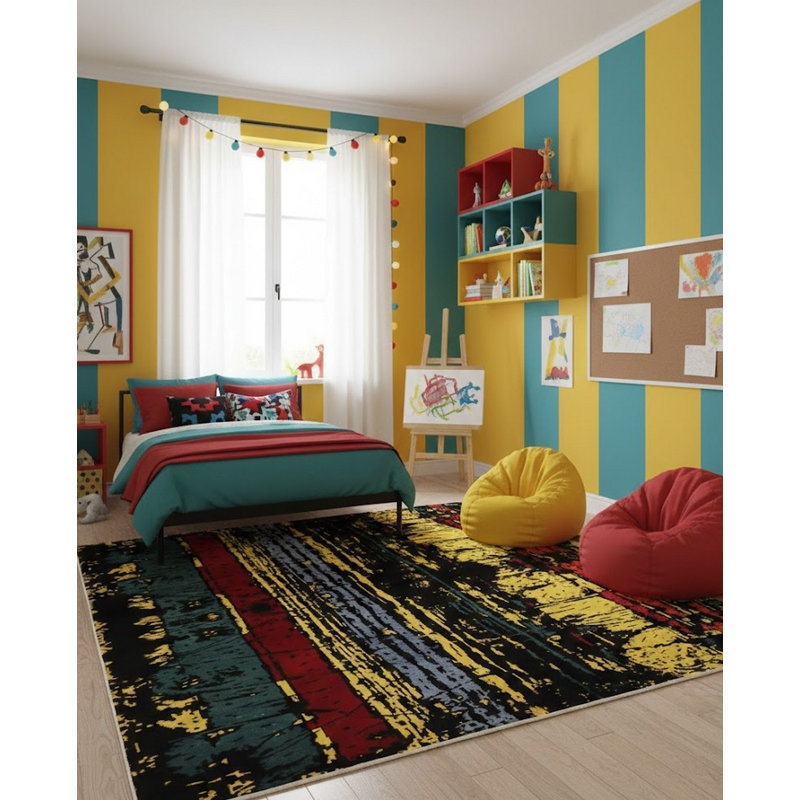 Tapis oriental multicolore moderne fait à la main 8 pi 5 po x 10 pi