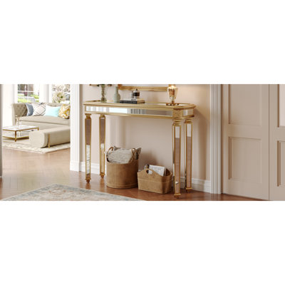 Miroir console rétro vintage en grain de bois, magnifique et noble pour le vestibule, la table de canapé et le salon (l 48 po x H 32,3 po x P 18 po, or)