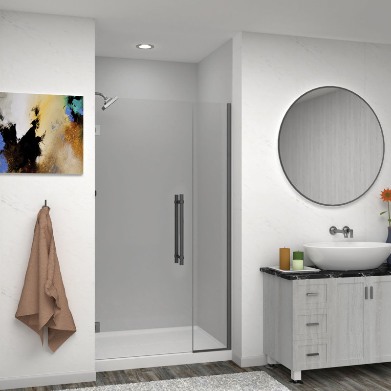 Porte de douche à charnière en chrome poli avec verre transparent Transolor Elizabeth l 42,5 po x H 76 po, Noir mat