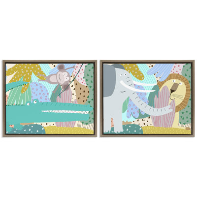 Whimsical Wild Jungle Animals 2pc Floating Frame Set, design by Carla Daly