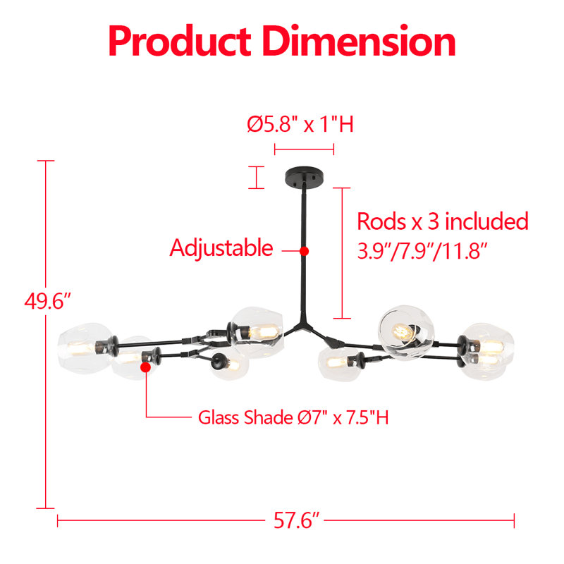 Pendent 8 - Light Sputnik Modern Linear Chandelier, Transparent, Gold
