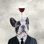Bulldog avec verre à vin - peinture sur toile tendue