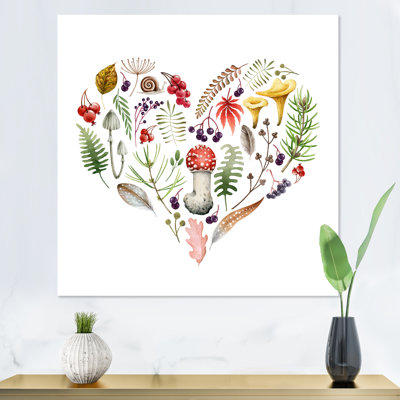 «Forest Herbs And Mushroom Heart Shape», reproduction d'art sur toile traditionnelle