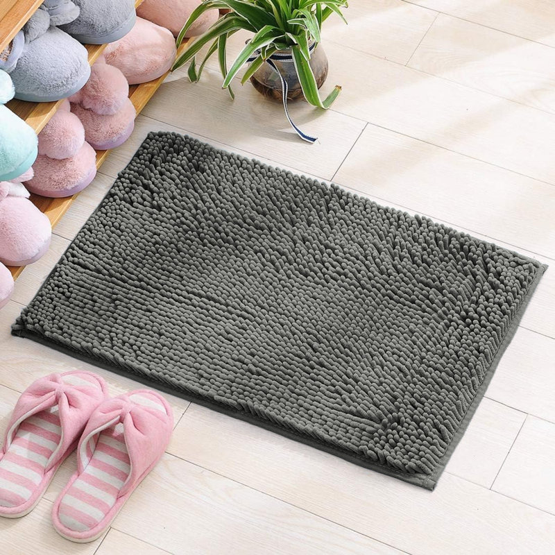 Luxury 100% Microfiber Chenille Door Mat - Soft, Absorbent And Non-Slip Floor Mat, 40 cm x 60 cm, Grey