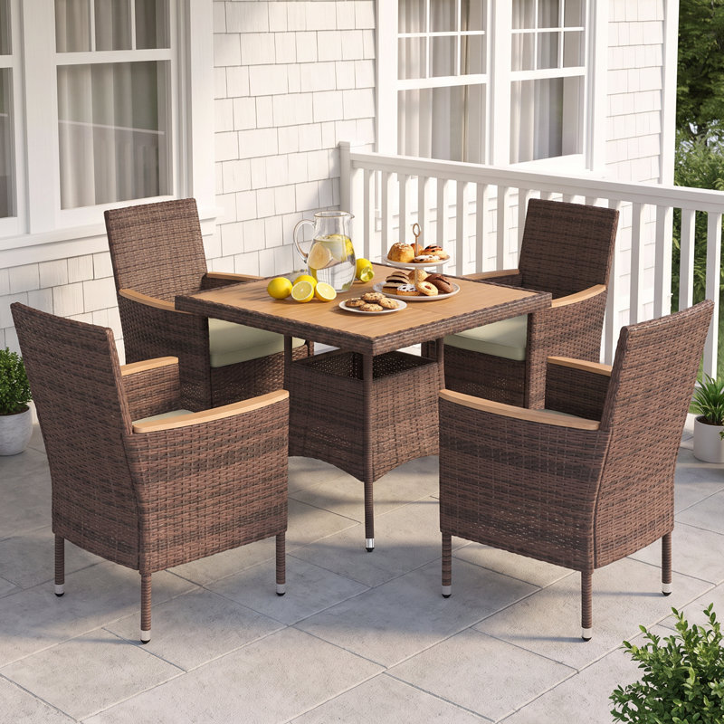 Wicker 4 - Person Square Patio Dining Sets With Cushions, Brown