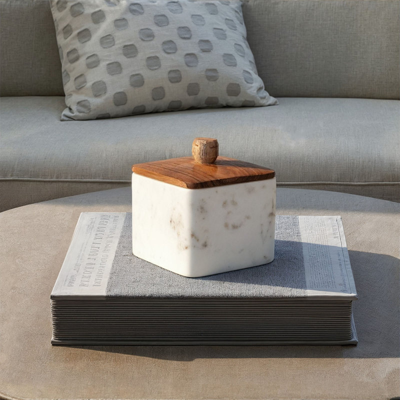 Marble Container with Acacia Wood Lid and