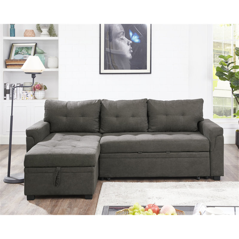Naara Modular Sofa Bed with Storage and White Sofa Bed, Reversible Sofa Bed, Espresso