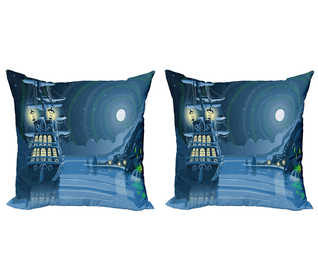 Kissen Kissenbezug 2er Pack, Piratenschiff Mond, Blau