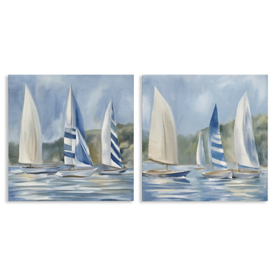 Ensemble d'art mural sur toile 2 voiliers sur l'eau calme par Kim Allen
