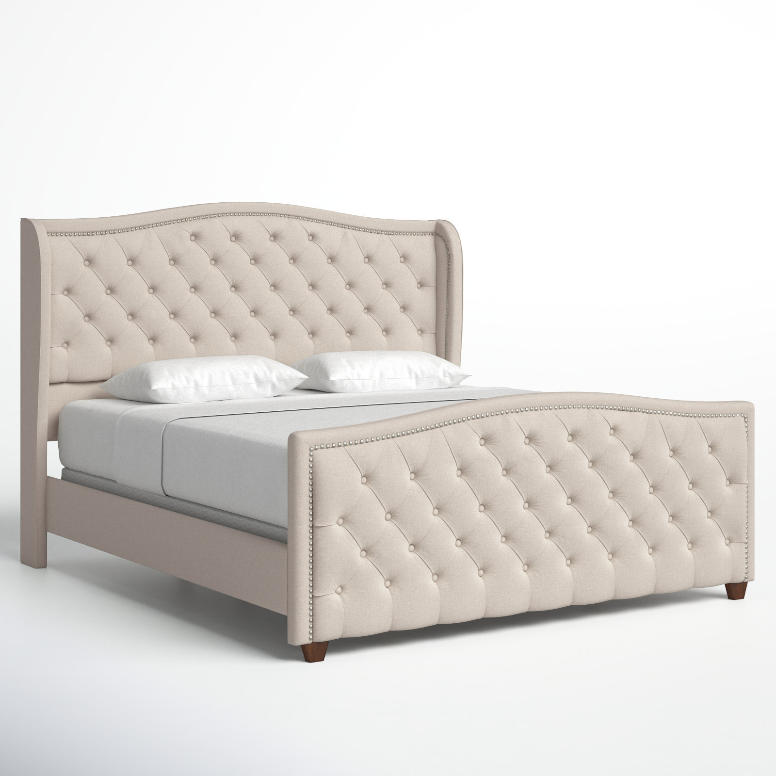 Coleman Velvet Upholstered Wingback Bed, King, Sky Neutral Beige Velvet