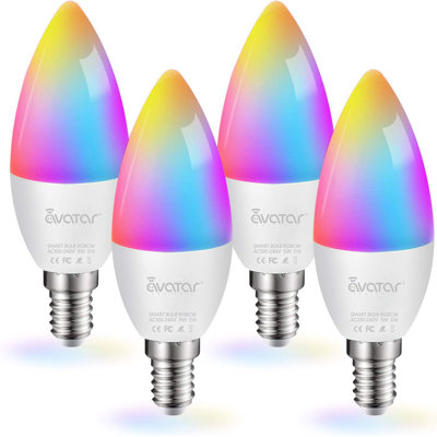 E14 Smart Light Bulbs 60W Equiv., Work with Alexa/Google Home/Smart Life, 500LM 5W RGBCW Candle Candelabra LED Light Bulbs, No Hub Required, 2.4G WiFi Bluetooth Bulb