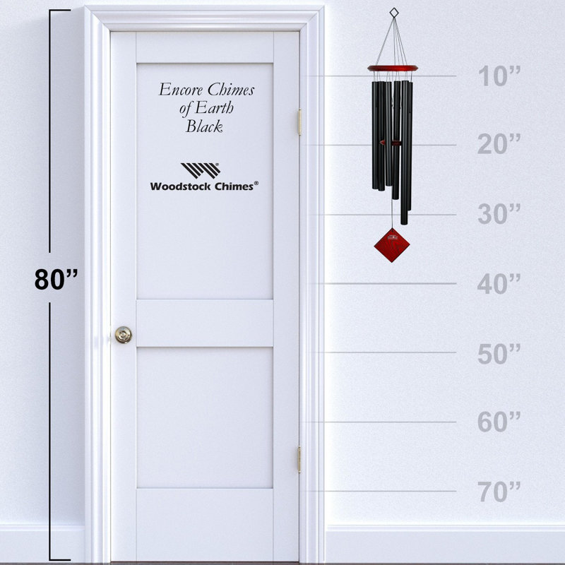Black Aluminum and Wood Pentatonic Wind Chime, 37"