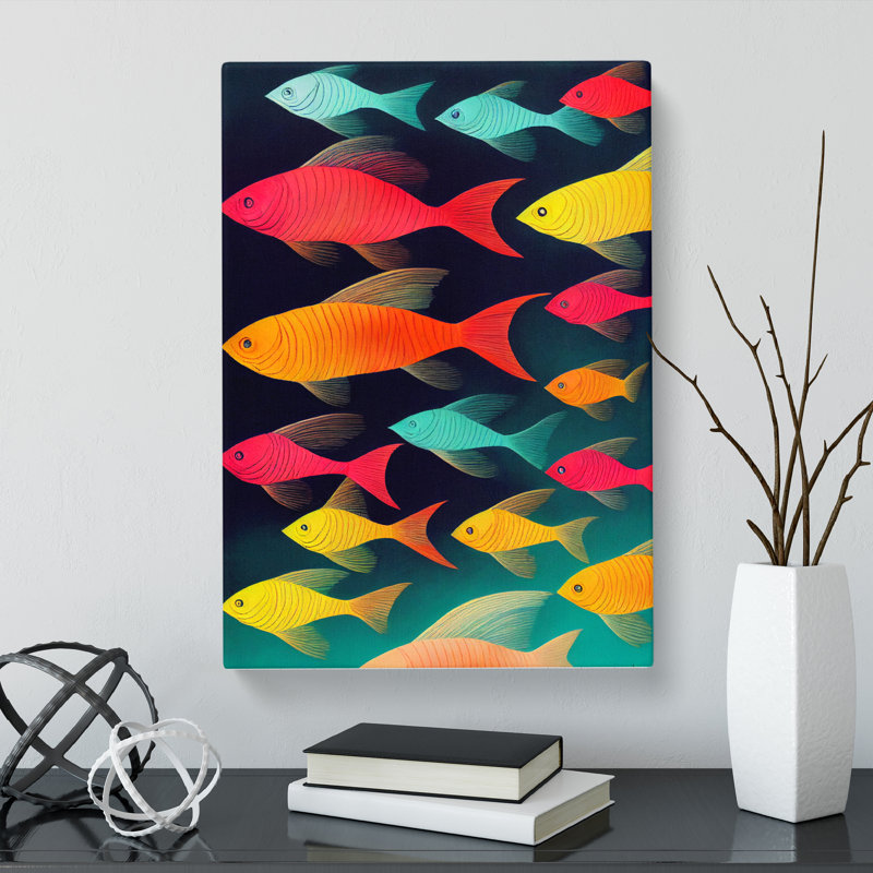 Amaral Fish Block Colour - Wrapped Canvas, 60cm H x 40cm W x 3cm D